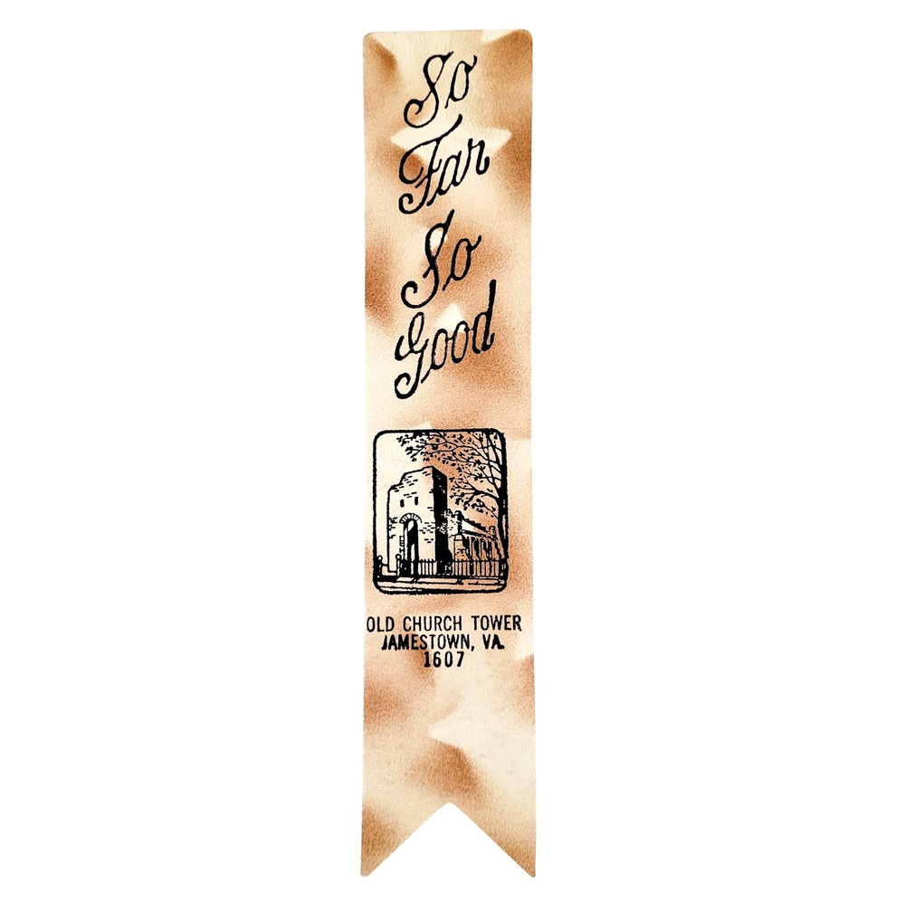 Vintage 1957 Jamestown Festival Leather Bookmark- Virginia Old Church Tower 1607